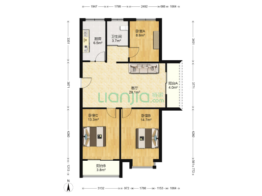 宏基名城 3室1厅1卫 98平方