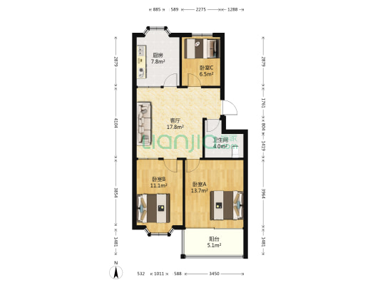 大华城市花园 3室1厅1卫 78平方