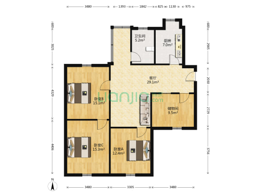 襄阳市襄州区林业局生活区 3室1厅1卫 129平方