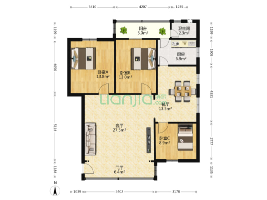 云露社区 3室2厅1卫 98平方