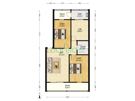 莲景花苑 2室1厅1卫 97平方
