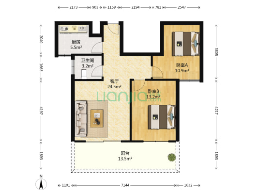 怡康花园 2室1厅1卫 78平方