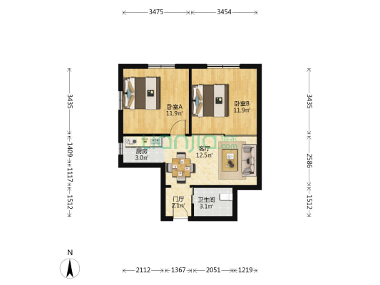 洛东大楼 2室1厅1卫 66平方
