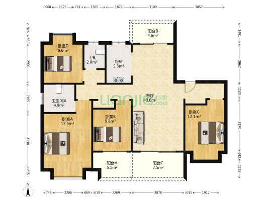 皖新欧帆文化广场 4室1厅2卫 139平方