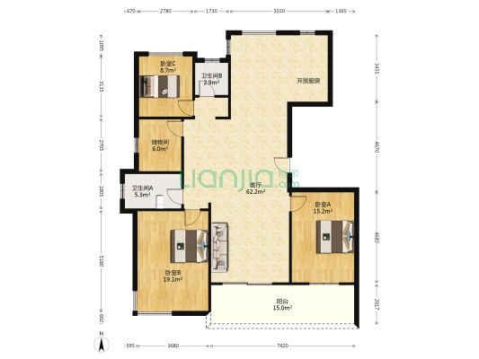 元垄星悦湾 3室1厅2卫 141平方