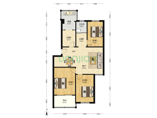 凤凰南苑 3室1厅1卫 104平方