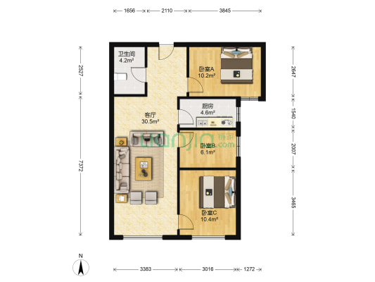 涿州高铁东站 鸿坤理想湾 全南三居室 视野开阔 满二年-户型图