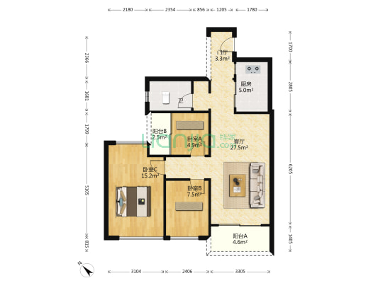 华远·海蓝城 3室1厅1卫 82平方