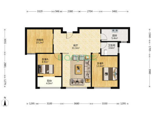 启锐园 2室1厅1卫 103平方