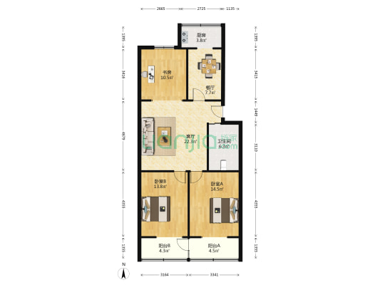 丹尼尔小区 3室2厅1卫 106平方