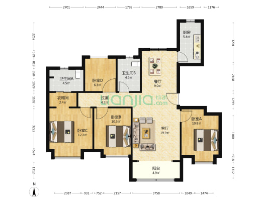 天铂晗园 4室2厅2卫 131平方