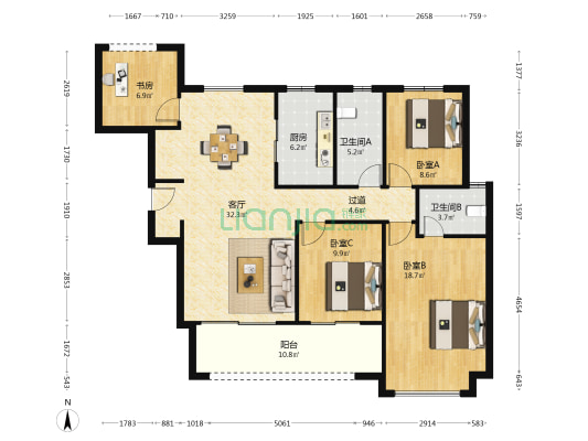中海寰宇天下一期 4室1厅2卫 131平方