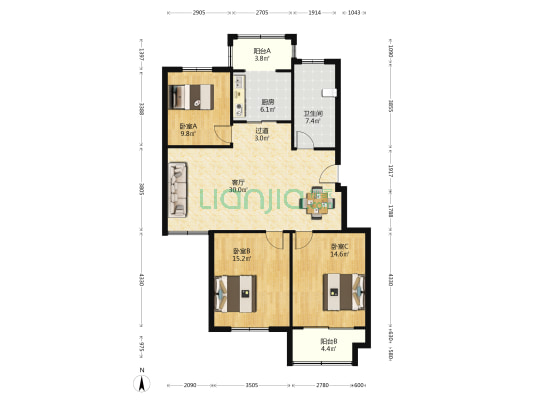 海鸿花园 3室1厅1卫 120平方