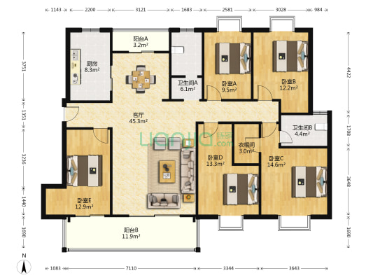 德泽苑 5室1厅2卫 168平方