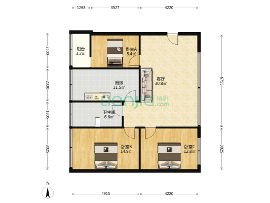 北京路252号 3室1厅1卫 104平方