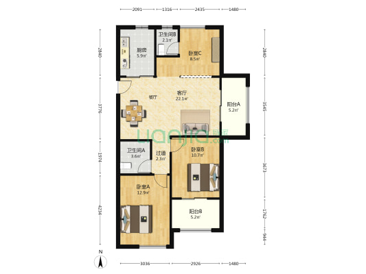 正祥日照家林 3室1厅2卫 98平方