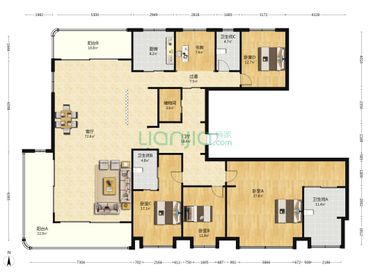 中宁府 5室1厅3卫 298平方
