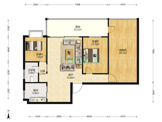 都市之星 2室1厅1卫 128平方