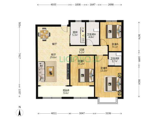 忆江南启园 3室1厅2卫 128平方