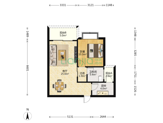 海秀星城 1室1厅1卫 63平方