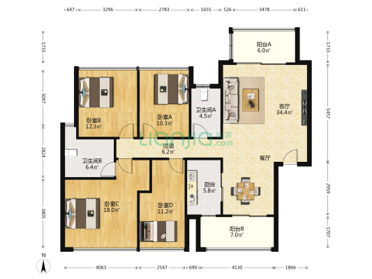 金地伊顿山二期 4室1厅2卫 144平方