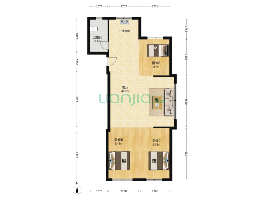 逸品香山 3室1厅1卫 103平方