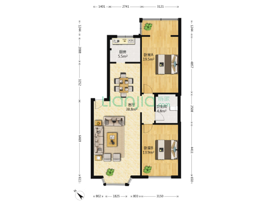 东风园 2室1厅1卫 98平方