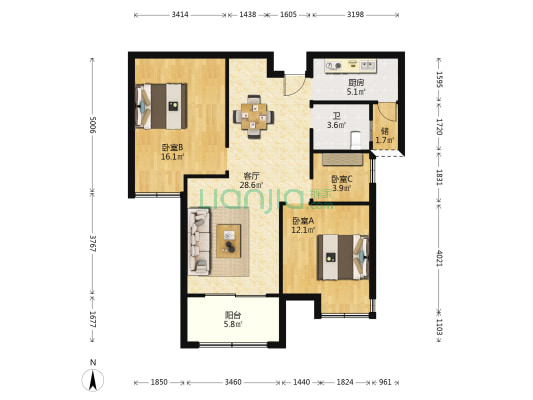新站翡翠苑 3室1厅1卫 101平方