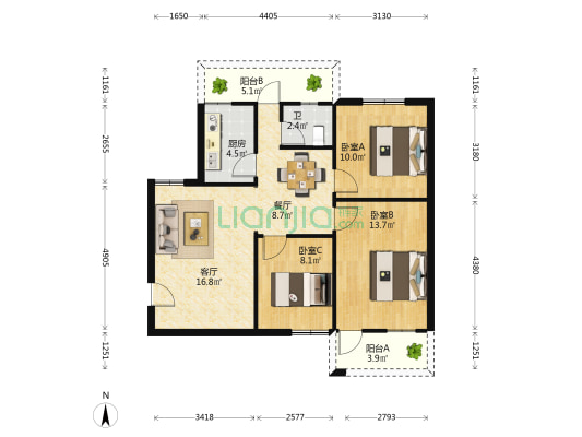 金融小区 3室2厅1卫 77平方