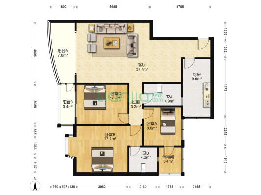 文星苑 3室1厅2卫 133平方
