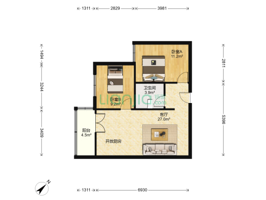 开云里 2室1厅1卫 65平方