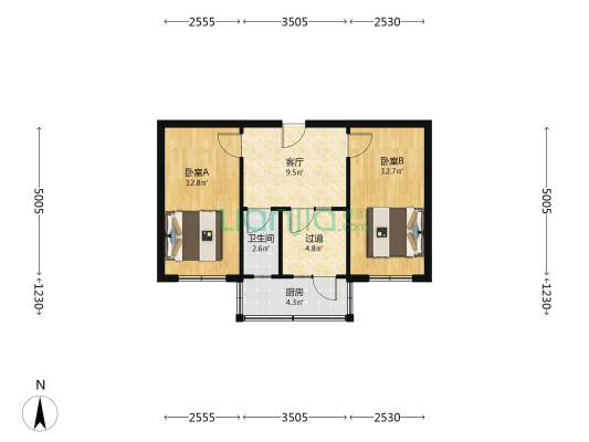 太原市第二干休所 2室1厅1卫 56平方