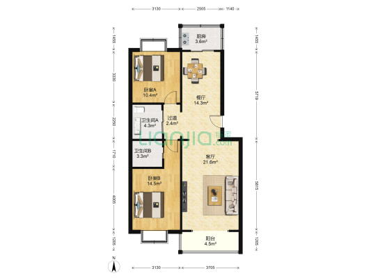 华泰佳园 2室2厅2卫 99平方