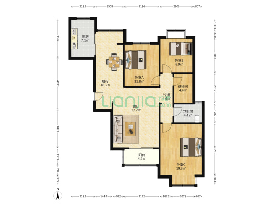雅居园小区（2期） 3室2厅1卫 131平方