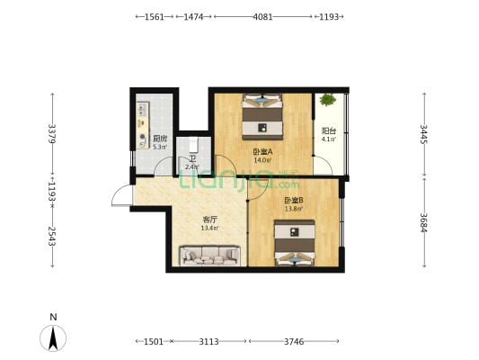 市服务公司住宅楼 2室1厅1卫 65平方