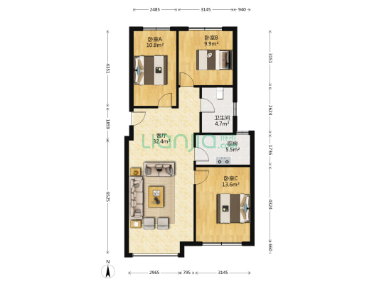 和美紫晶花园 3室1厅1卫 104平方