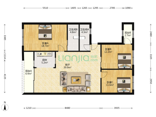 利源商住 3室1厅2卫 133平方