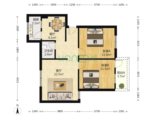 白屋玫裕新村 2室2厅1卫 67平方