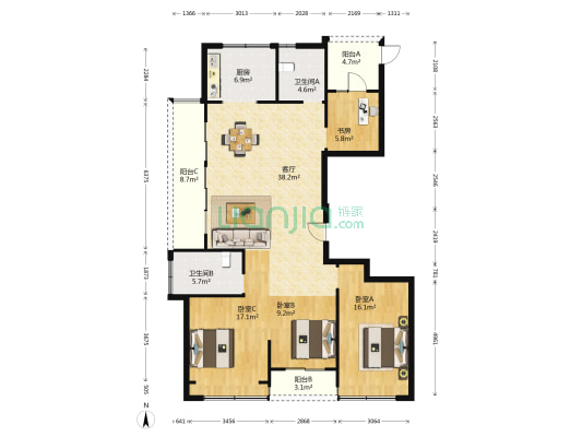 绿城·长汀云庐 4室1厅2卫 156平方