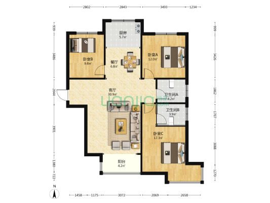 荣盛锦绣花苑 3室2厅2卫 134平方