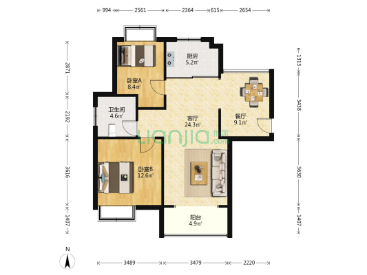 荷塘月色园二区 2室2厅1卫 88平方