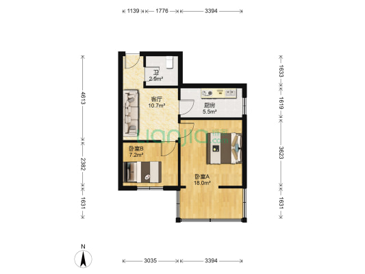 蔡家巷2号院机关小区 2室1厅1卫 56平方
