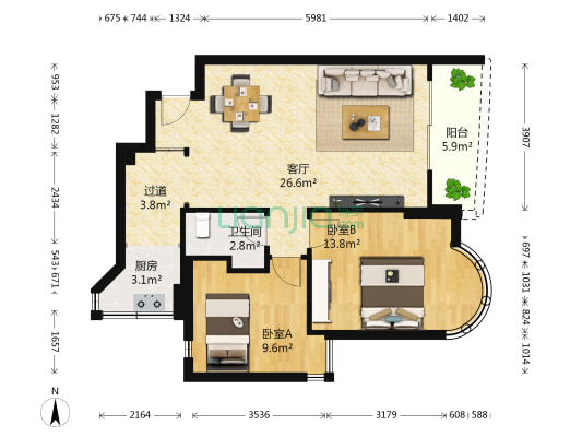 云天翠庭 2室1厅1卫 74平方