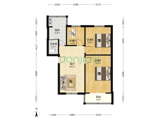 太钢休干所小区 3室1厅1卫 73平方