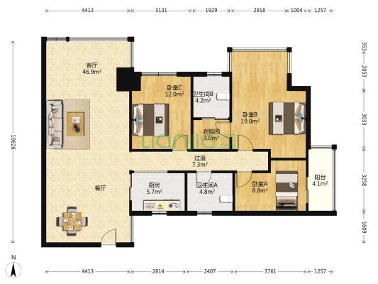 枫丹雅苑 3室1厅2卫 159平方