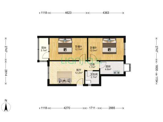 郑勘机家属院 2室1厅1卫 61平方