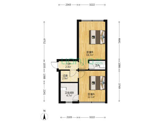 胜利路60号 2室0厅2卫 74平方