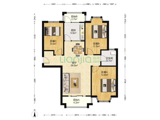 金城丽景南区 3室1厅1卫 98平方