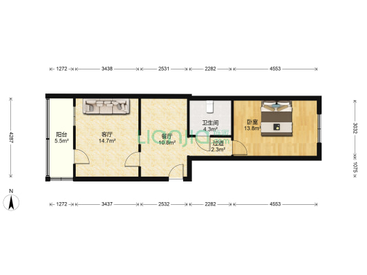孚泰公寓 1室2厅1卫 66平方