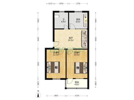 人民路47号 2室1厅1卫 67平方